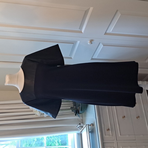 NWT Ann Taylor Womens Black Mixed Media Leather/Stretch Fabric Midi Dress 10T - Picture 1 of 8